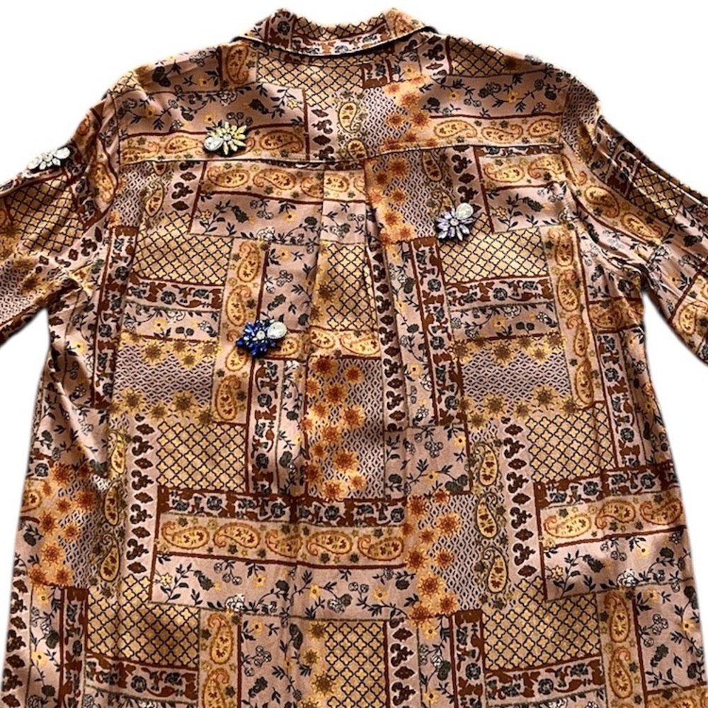 NEW blue b Brown Burnt Orange Navy Paisley Jeweled Rhinestone Button Up Shirt - Picture 5 of 5
